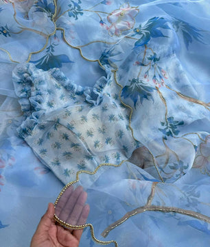 BEAUTIFUL SOFT ORGANZA DIGITAL PRINT SAREE WITH FULL HANDWORK