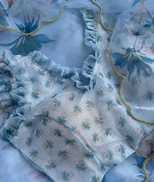 BEAUTIFUL SOFT ORGANZA DIGITAL PRINT SAREE WITH FULL HANDWORK