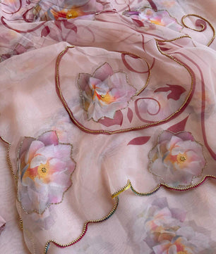 BEAUTIFUL SOFT ORGANZA DIGITAL PRINT SAREE WITH FULL HANDWORK