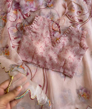 BEAUTIFUL SOFT ORGANZA DIGITAL PRINT SAREE WITH FULL HANDWORK