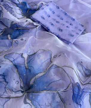 BEAUTIFUL SOFT ORGANZA DIGITAL PRINT SAREE WITH FULL HANDWORK