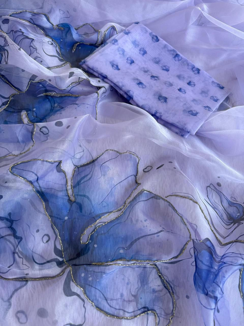 BEAUTIFUL SOFT ORGANZA DIGITAL PRINT SAREE WITH FULL HANDWORK