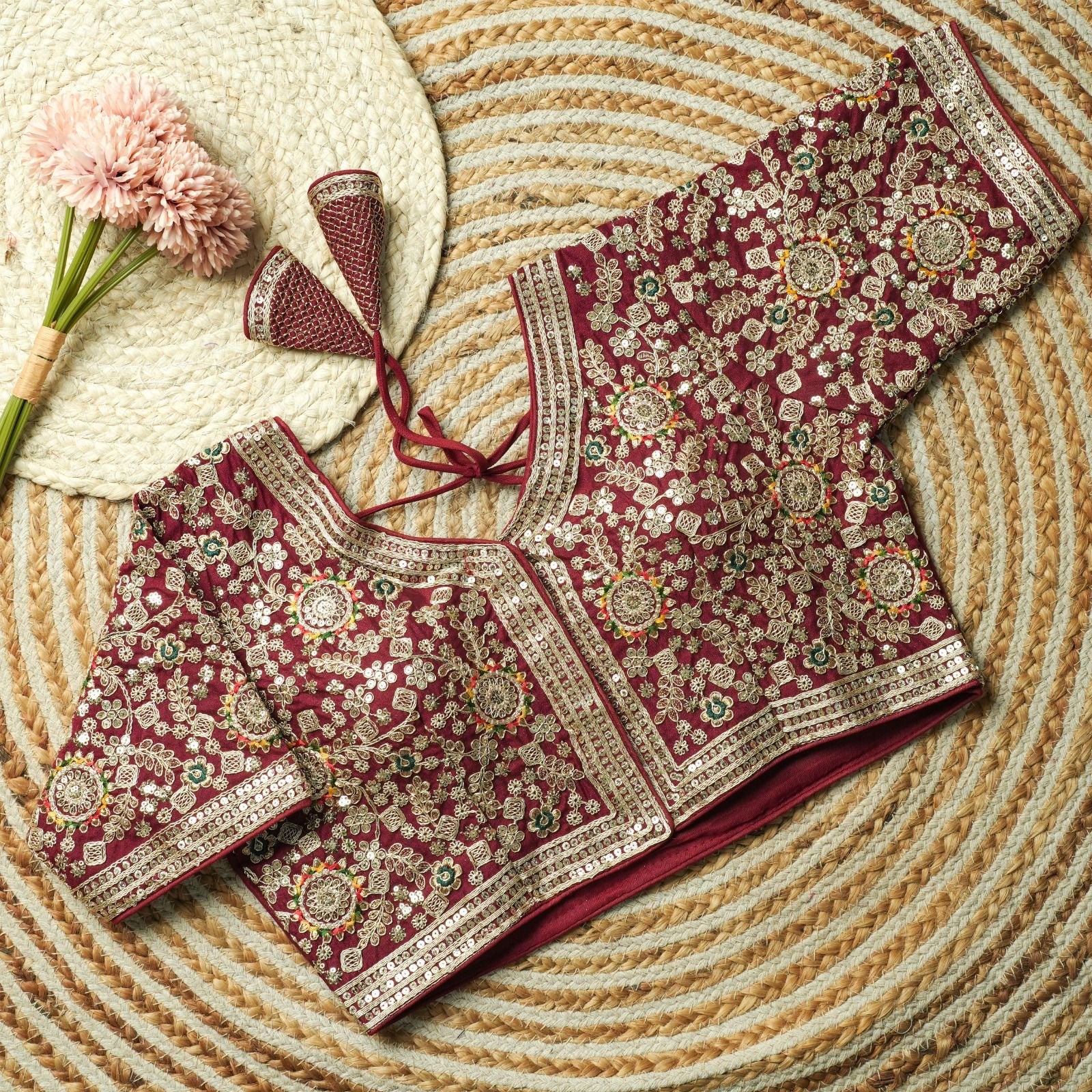 Beautiful multi work with sequence all over blouse