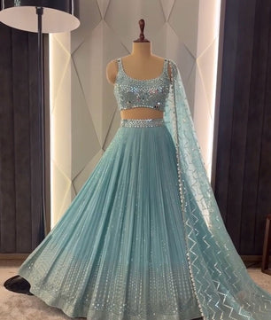 Heavy mirror work Blue Lehenga