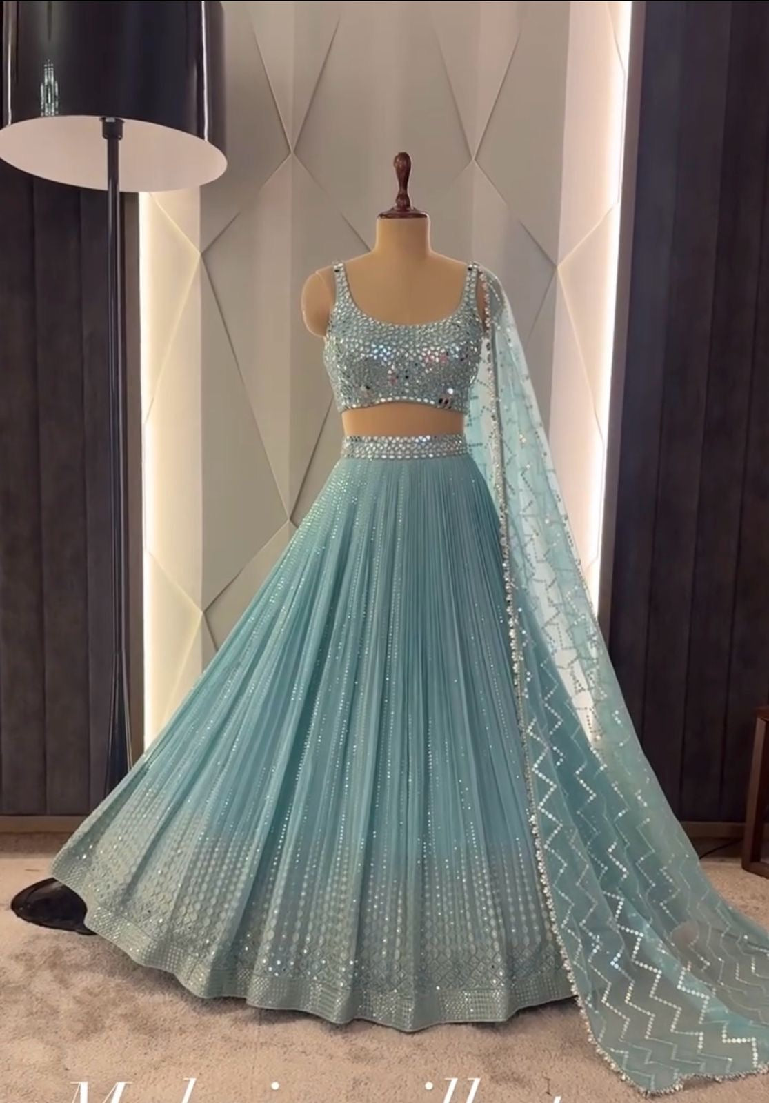 Heavy mirror work Blue Lehenga