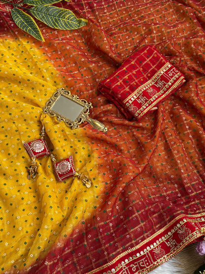 beautiful pretty women wearing Pure viscose Georgette Weaving foil zari