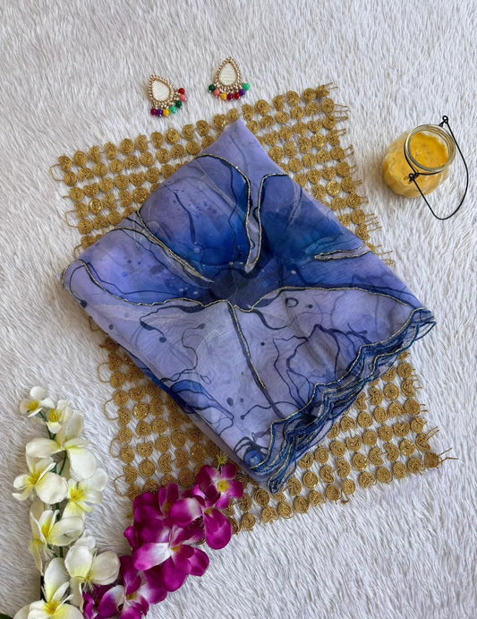 BEAUTIFUL SOFT ORGANZA DIGITAL PRINT SAREE WITH FULL HANDWORK