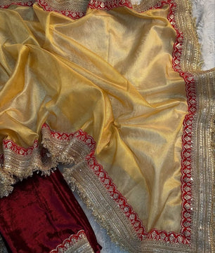 Banarasi soft tissue saree with gotta lace border