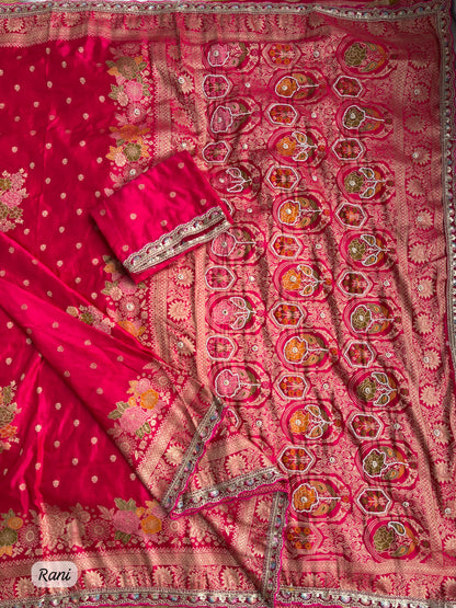 Pure Sartin saree with weaving &nbsp;jaquard nd mina work