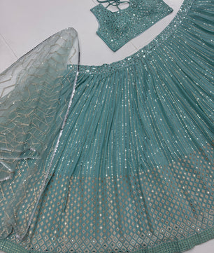 Heavy mirror work Blue Lehenga
