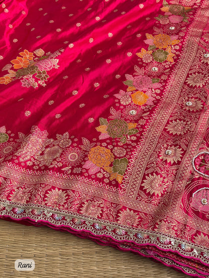 Pure Sartin saree with weaving &nbsp;jaquard nd mina work
