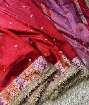 Banarasi soft glass tissue silk saree with siroksi stone work