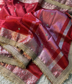 Banarasi soft glass tissue silk saree with siroksi stone work