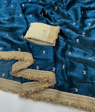 Space Silk Saree Multi Sequence Full Worked With Contrast Blouse&nbsp;