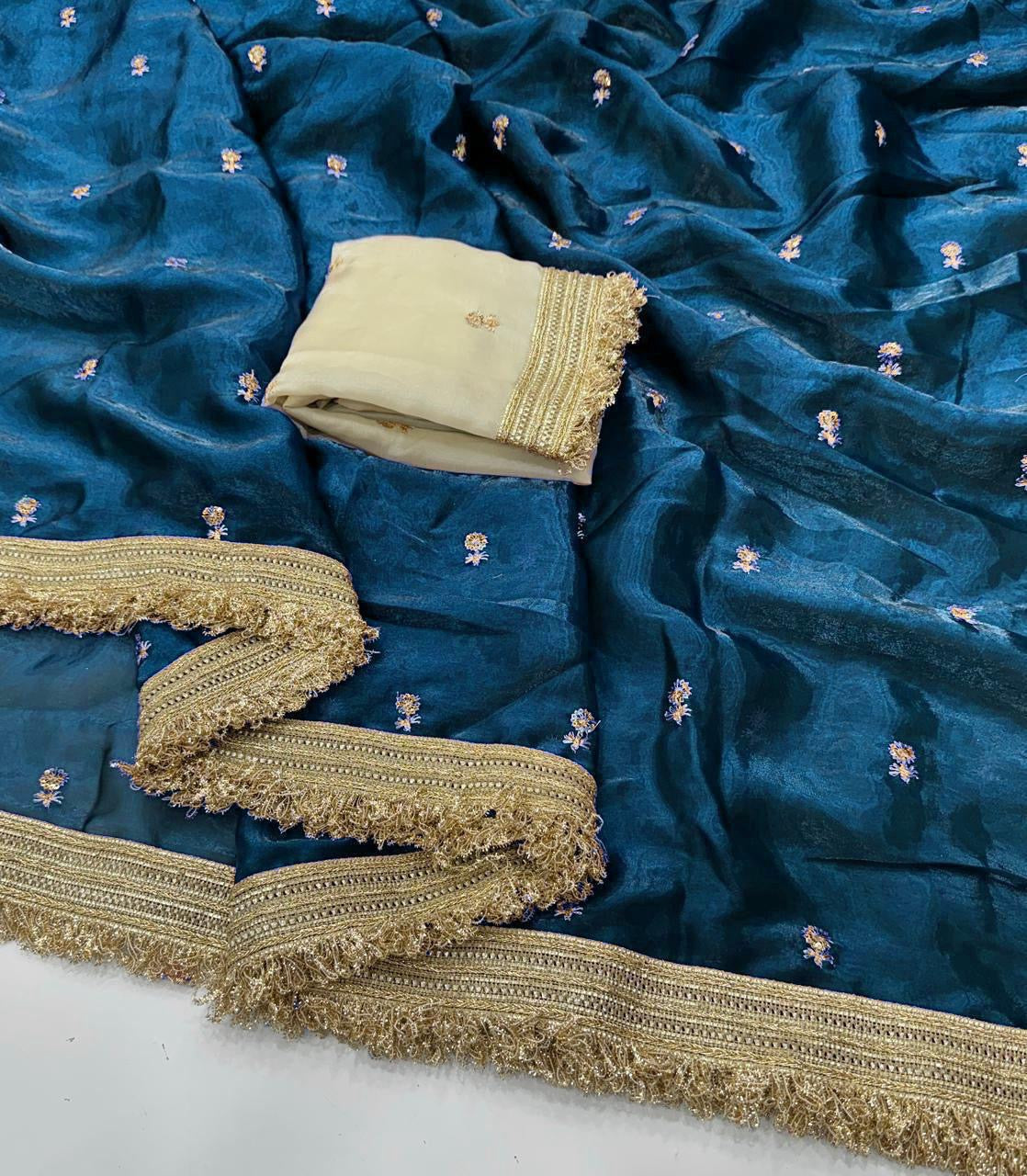 Space Silk Saree Multi Sequence Full Worked With Contrast Blouse&nbsp;