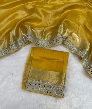 banarasi SOFT &nbsp; GLASS TISSUE SILK saree collection.all over beautiful mirror &nbsp; lace work border.