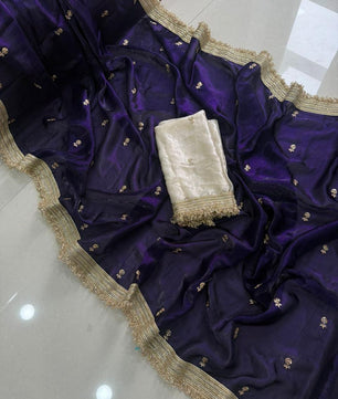 Space Silk Saree Multi Sequence Full Worked With Contrast Blouse&nbsp;