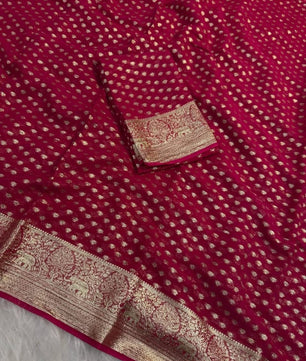 Pure Viscose Georgette Saree With Fancy Zari & Fancy Jecquard Border