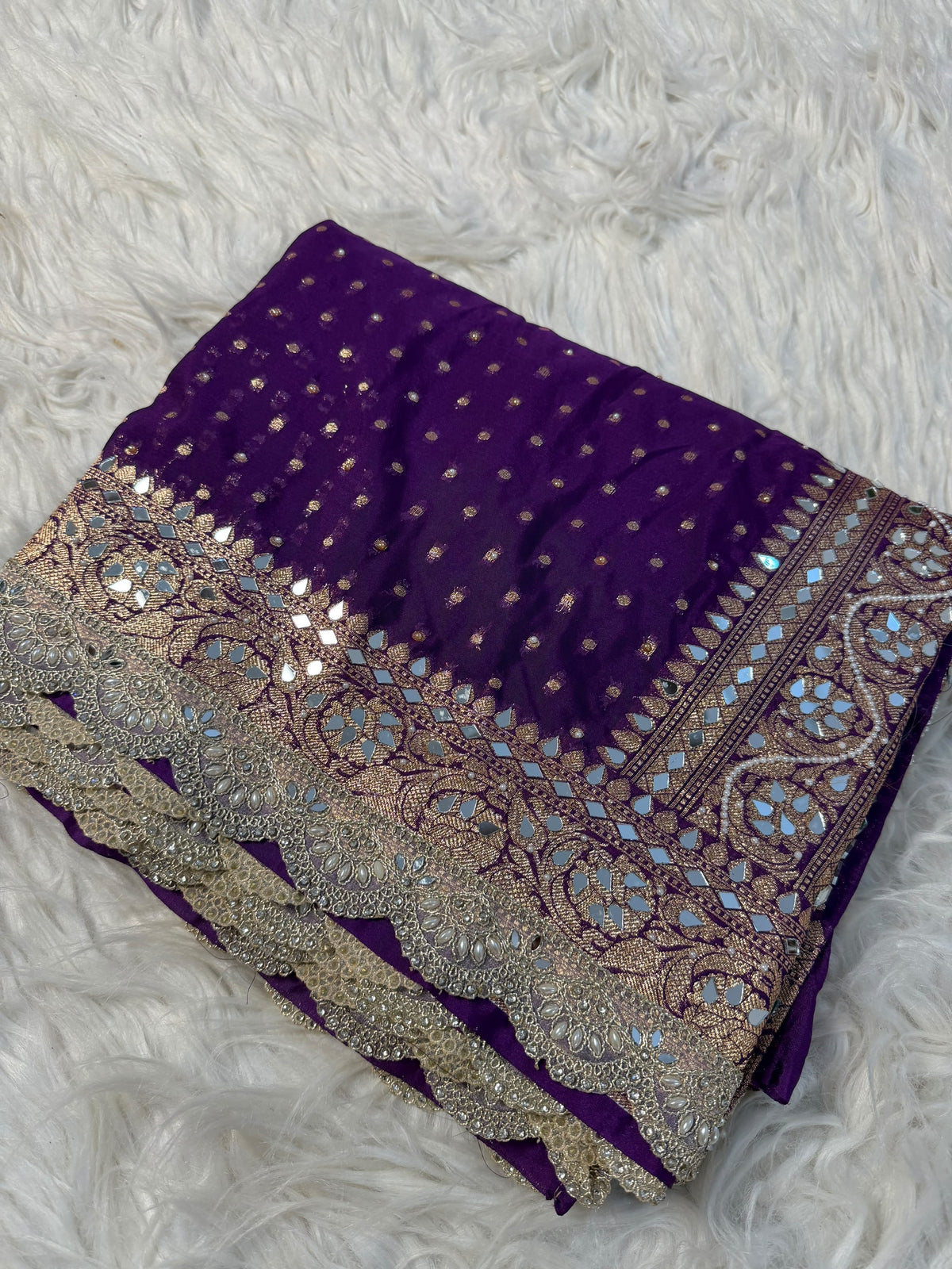 Most Demanded Handwork Banarasi Semi khaddi Katan Georgette Soft Silk Saree With lace &amp; &nbsp;Mirror moti work