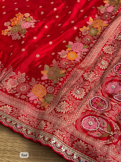Pure Sartin saree with weaving &nbsp;jaquard nd mina work