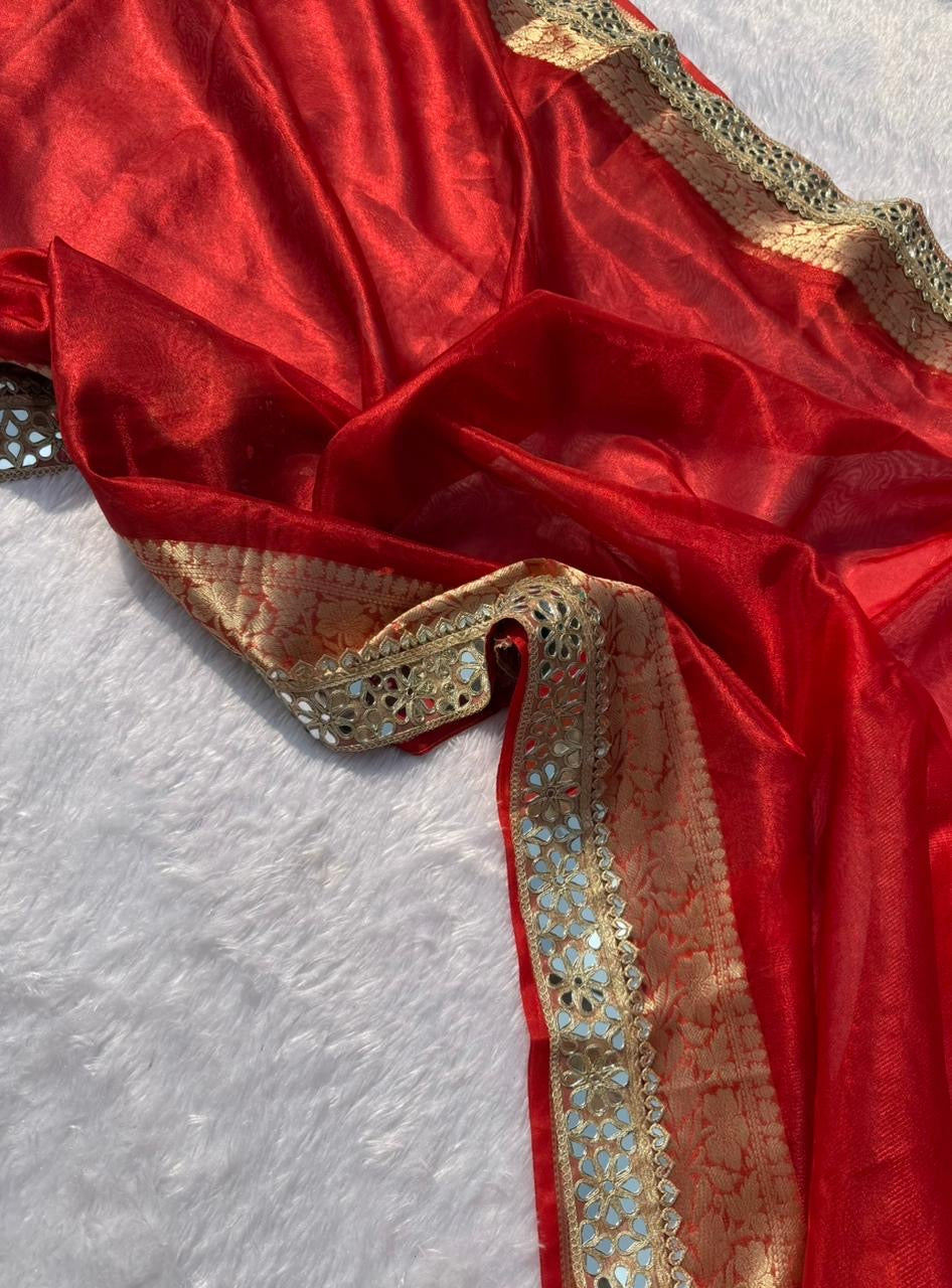 banarasi SOFT &nbsp; GLASS TISSUE SILK saree collection.all over beautiful mirror &nbsp; lace work border.