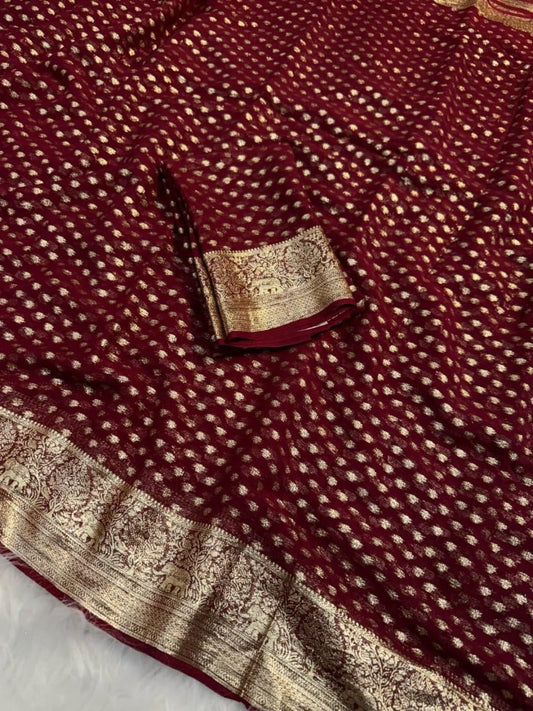 Pure Viscose Georgette Saree With Fancy Zari & Fancy Jecquard Border