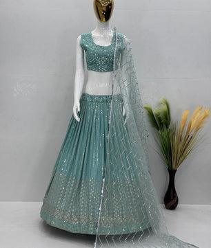 Heavy mirror work Blue Lehenga