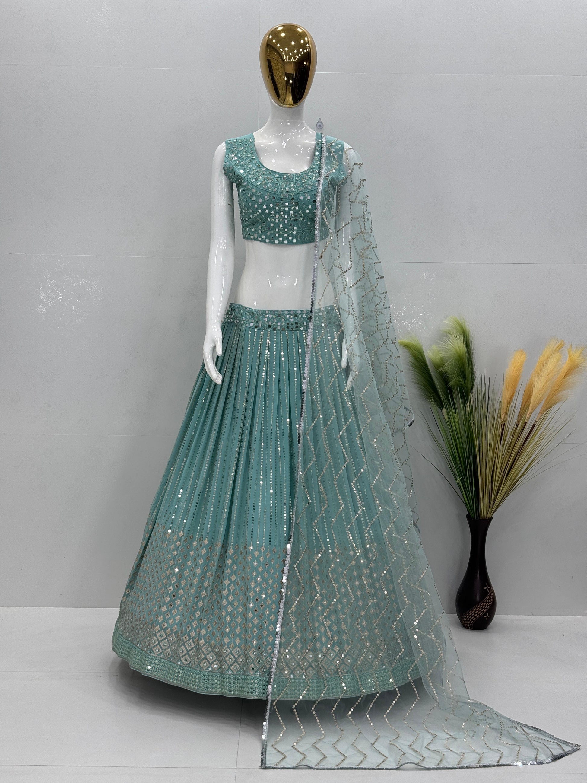 Heavy mirror work Blue Lehenga