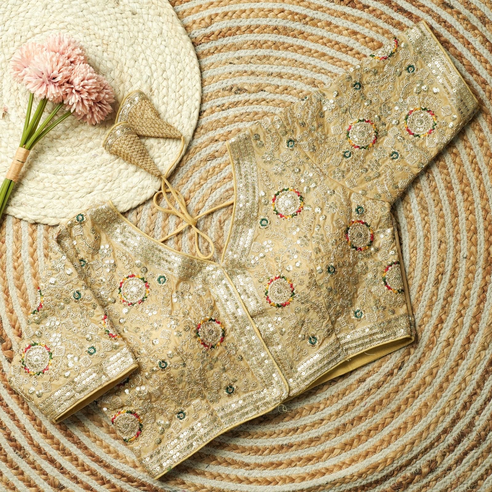 Beautiful multi work with sequence all over blouse