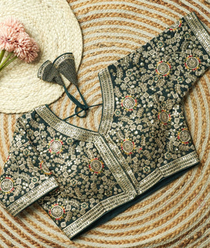 Beautiful multi work with sequence all over blouse