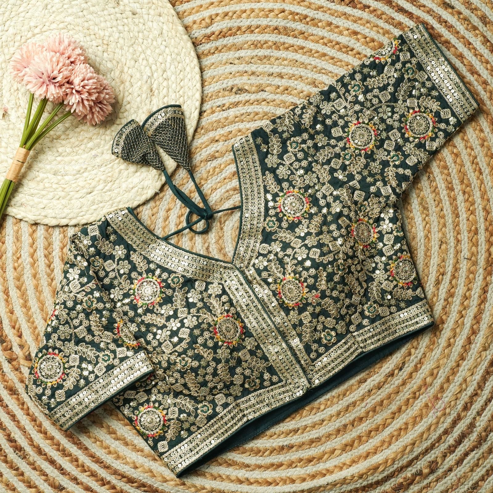 Beautiful multi work with sequence all over blouse