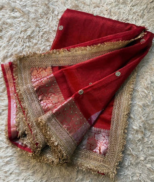 Banarasi soft glass tissue silk saree with siroksi stone work