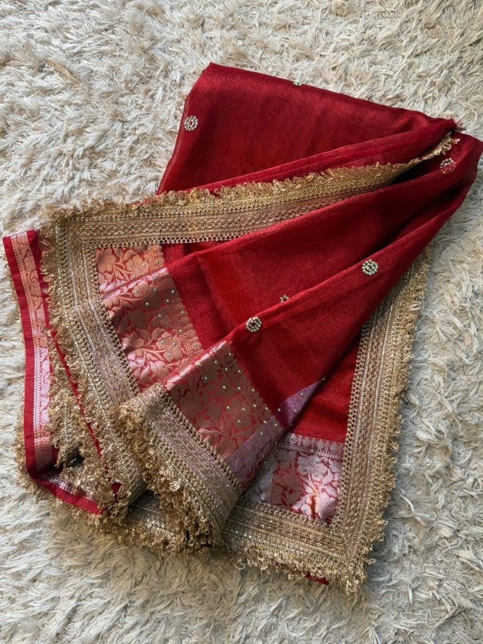 Banarasi soft glass tissue silk saree with siroksi stone work