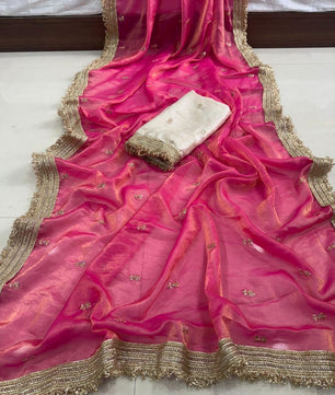 Space Silk Saree Multi Sequence Full Worked With Contrast Blouse&nbsp;