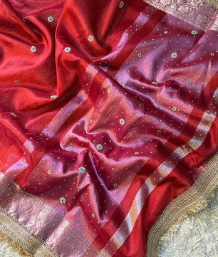 Banarasi soft glass tissue silk saree with siroksi stone work
