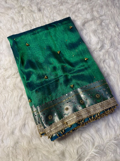 Tissue ghungroo saree with mirror work
