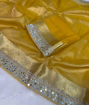 banarasi SOFT &nbsp; GLASS TISSUE SILK saree collection.all over beautiful mirror &nbsp; lace work border.