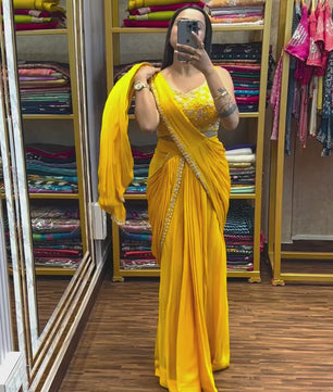 READY TO WEAR LEHENGA-SAREE WITH FULL EMBROIDERED BLOUSE