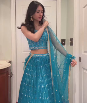 Beautiful georgette lehenga with thread and sequence work