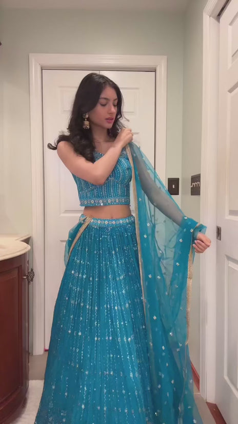 Beautiful georgette lehenga with thread and sequence work