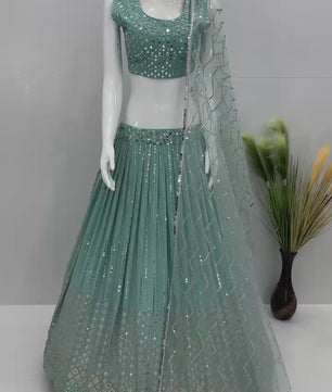 Heavy mirror work Blue Lehenga