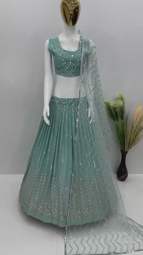 Heavy mirror work Blue Lehenga