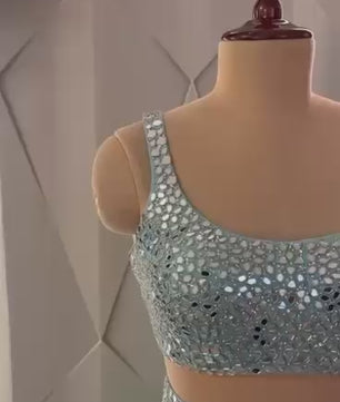 Heavy mirror work Blue Lehenga