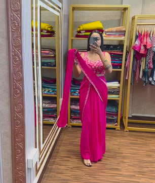 READY TO WEAR LEHENGA-SAREE WITH FULL EMBROIDERED BLOUSE